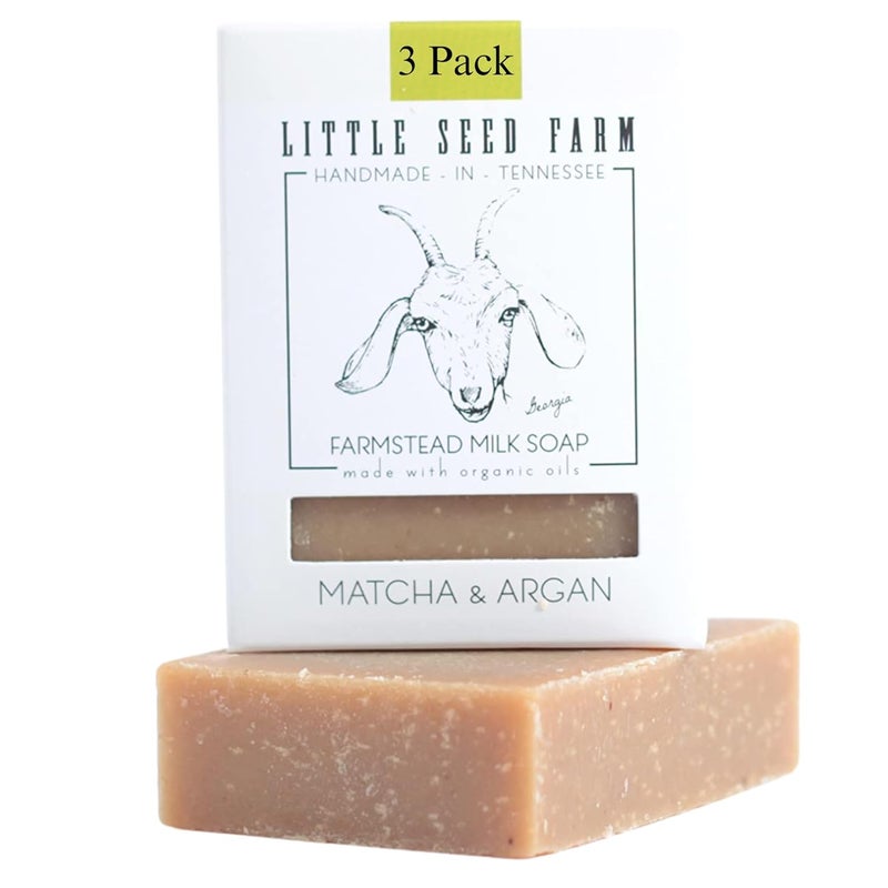 Little Seed Farm Organic Goats Milk Soap  3 Pack of Matcha  Argan Facial and Body Bars Natural Handmade Cruelty Free  Calming and Hydrating for Dry Mature and Combination Skin Net Wt 475oz
