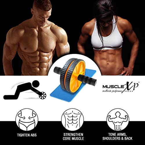 MuscleXP DrFitness+ AB Wheel Roller With Knee Mat, Stainleess Steel Rod, 6mm Knee Mat, To Tighten Abs, Strengthen Core Muscles, Tone Arms, Shoulder, Back (Black/Yellow) - Image 3