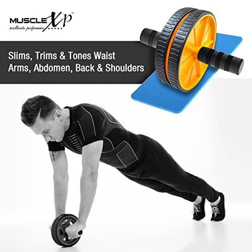 MuscleXP DrFitness+ AB Wheel Roller With Knee Mat, Stainleess Steel Rod, 6mm Knee Mat, To Tighten Abs, Strengthen Core Muscles, Tone Arms, Shoulder, Back (Black/Yellow) - Image 5