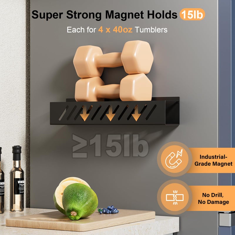 Wolera 2-Pack Magnetic Stanley Cup Holder with Tumbler Lid & Straw Organizer for Full Stanley 30/40 oz Tumblers - Stores Bottle, Lid & Straw on Fridge/Iron - Removable - Image 3