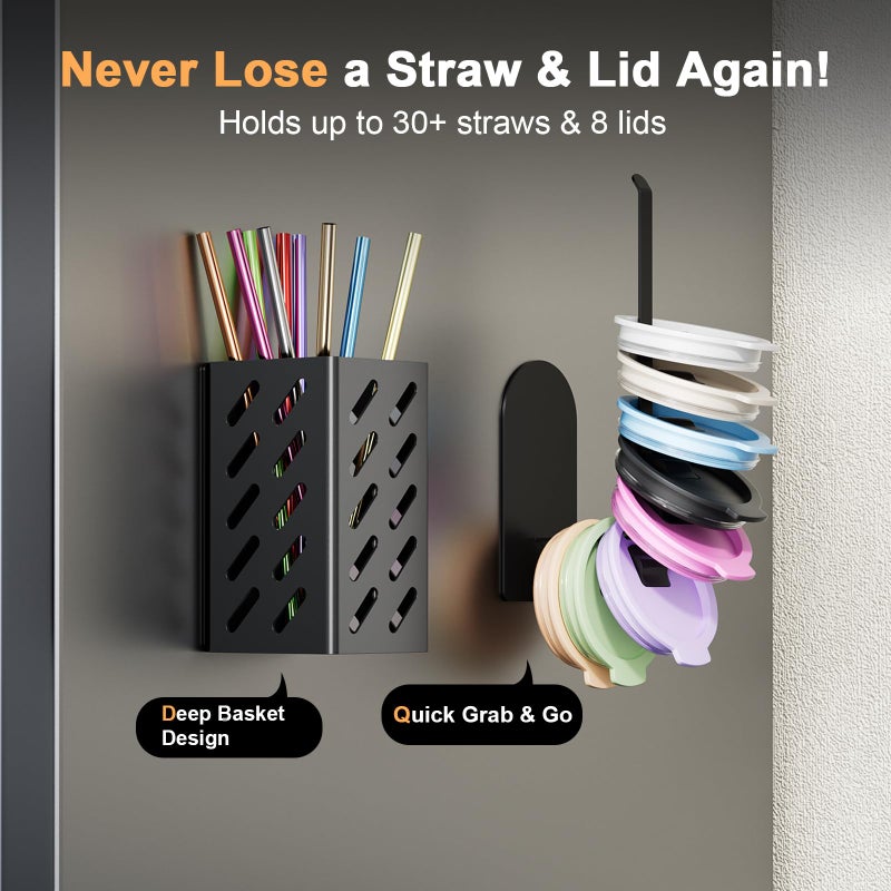 Wolera 2-Pack Magnetic Stanley Cup Holder with Tumbler Lid & Straw Organizer for Full Stanley 30/40 oz Tumblers - Stores Bottle, Lid & Straw on Fridge/Iron - Removable - Image 4