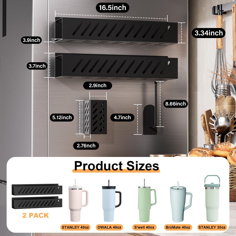 Wolera 2-Pack Magnetic Stanley Cup Holder with Tumbler Lid & Straw Organizer for Full Stanley 30/40 oz Tumblers - Stores Bottle, Lid & Straw on Fridge/Iron - Removable - Image 2