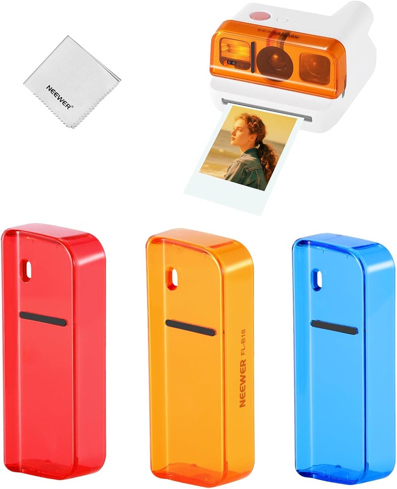 مجموعة مرشحات العدسة NEEWER المتوافقة مع كاميرا Polaroid Go، طقم ملحقات مرشحات الجل الملونة القابلة للتركيب بالضغط من 3 قطع (أحمر، أزرق، برتقالي) للتصوير الإبداعي، FL-B18 - Image 1