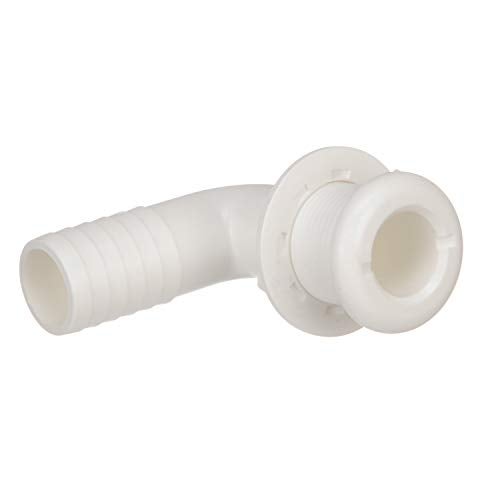 Seachoice 90-Degree Thru-Hull Connector, Fits 1-1/8 in. ID Hose, 1-1/8 in. Max Hull,White - Image 1