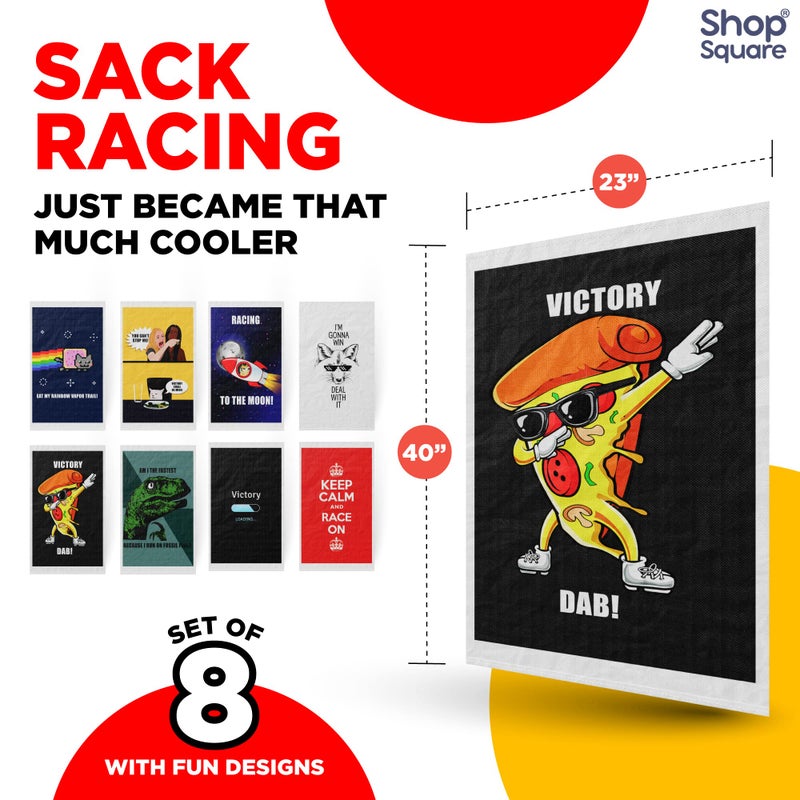Shop Square Potato Sack Race Bags | Yard Games | Durable, Interwoven Plastic | Fun, Meme Designs | Family Games For Kids And Adults | Party Supplies | Easter, BBQ, Picnic, Holiday | Set Of 8 | 23â€™â€™ x 40â€™â€™ - Image 2