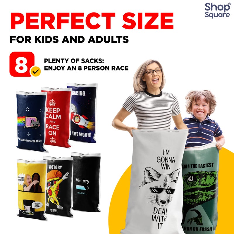 Shop Square Potato Sack Race Bags | Yard Games | Durable, Interwoven Plastic | Fun, Meme Designs | Family Games For Kids And Adults | Party Supplies | Easter, BBQ, Picnic, Holiday | Set Of 8 | 23â€™â€™ x 40â€™â€™ - Image 3