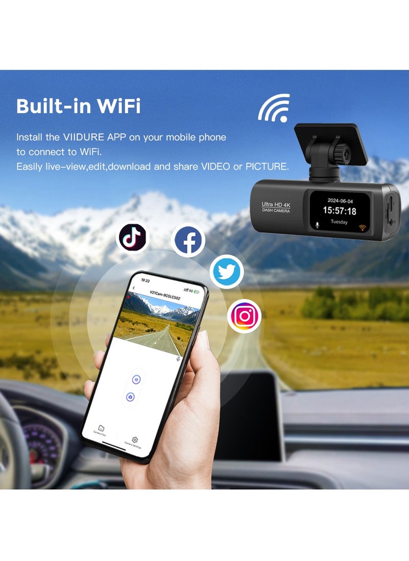 Milatech - UHD 4K car dash cam front and rear dual lens front 3840*2160P rear lens built-in WiFi G sensor with GPS car DVR recorder - Image 1