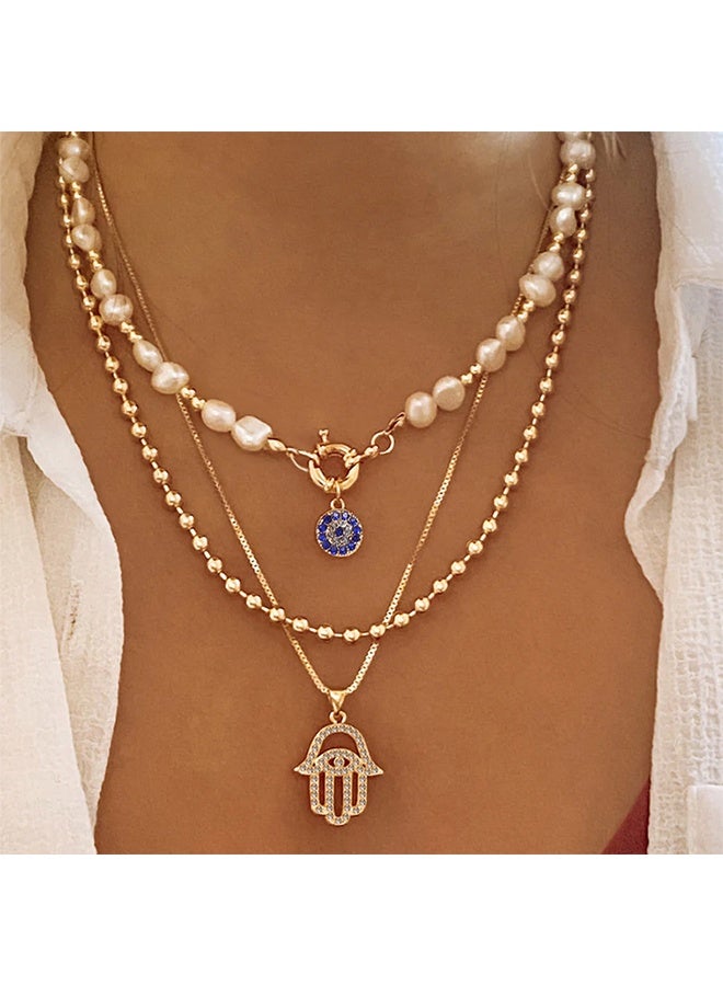 Lemon Layered Evil Eye Necklace for Women The evil Eye Pendant Hamza Pendant Exquisite Waterproof Lucky Protection Layered Hamsa Necklace Jewelry - Image 2