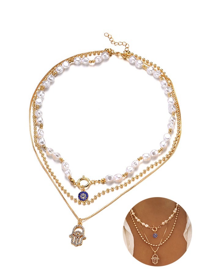 Lemon Layered Evil Eye Necklace for Women The evil Eye Pendant Hamza Pendant Exquisite Waterproof Lucky Protection Layered Hamsa Necklace Jewelry - Image 1