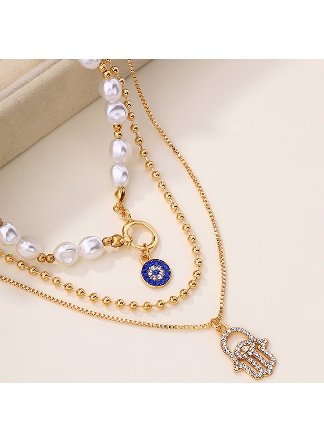 Lemon Layered Evil Eye Necklace for Women The evil Eye Pendant Hamza Pendant Exquisite Waterproof Lucky Protection Layered Hamsa Necklace Jewelry - Image 3