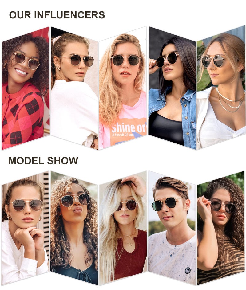 SOJOS Retro Vintage Round Polarized Sunglasses for Women Men Small Double Bridge Circle Sunnies SJ1104, Dark Black/Grey - Image 2