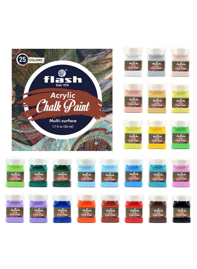 فلاش مجموعة طلاء الطباشير الأكريليكية فلاش | لمسة نهائية طباشيرية | 25 لونًا | 50 مل، 1.7 أونصة سائلة لكل لون | قوة صبغية عالية | لا يتلاشى | للاستخدام الداخلي/الخارجي | غير سام | طلاء متعدد الأسطح | فنان محترف، هواة - Image 1