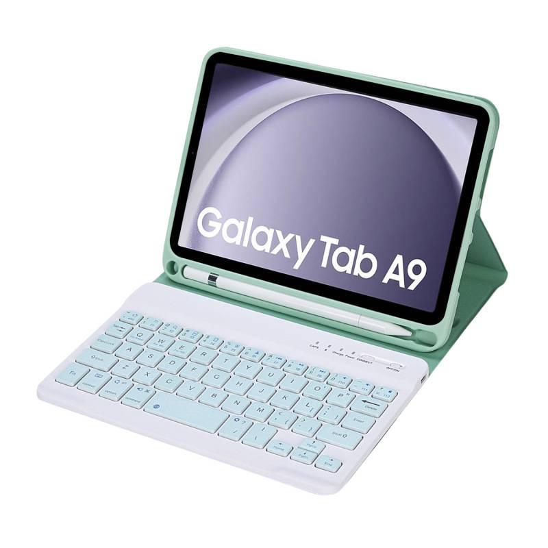 AD حافظة سامسونج تاب بلوحة مفاتيح متوافقة مع Samsung Galaxy Tab A9 Plus / Samsung Galaxy Tab A9 باللون أخضر مع غطاء حماية ووظيفة حامل وحمل يومي للتابلت بوظيفة حامل باللون الأخضر Sams. - Image 1