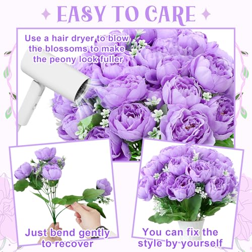 Ovveroche 8 Pack Purple Peonies Artificial Flowers, Fake Silk Hydrangea Bouquet for Bridal Wedding Home Table Decor Reusable Dining Opening Ceremony Birthday Arrangement Faux Floral - Image 4