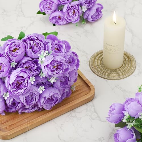 Ovveroche 8 Pack Purple Peonies Artificial Flowers, Fake Silk Hydrangea Bouquet for Bridal Wedding Home Table Decor Reusable Dining Opening Ceremony Birthday Arrangement Faux Floral - Image 3