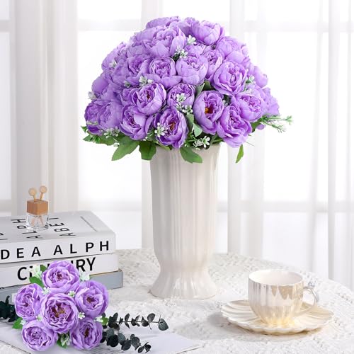 Ovveroche 8 Pack Purple Peonies Artificial Flowers, Fake Silk Hydrangea Bouquet for Bridal Wedding Home Table Decor Reusable Dining Opening Ceremony Birthday Arrangement Faux Floral - Image 5
