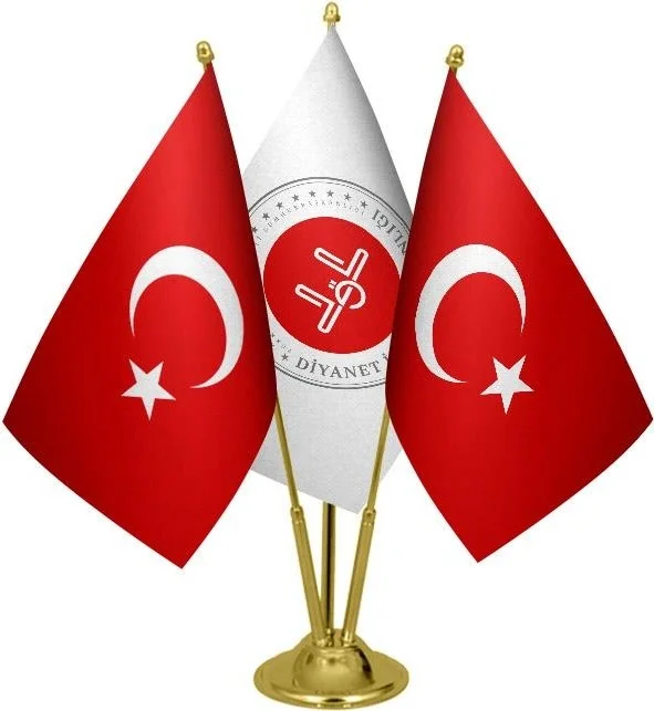 ساترنديزاين Desktop Religious Affairs Flag Turkish Flag Triple Brass Pole Table Flag Set