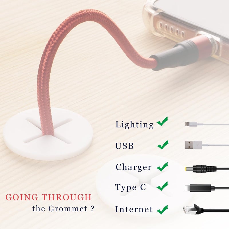 Keenkee 6 Pcs Flexible Silicone Cable Cord Grommet 1 Inch White Grommets In Desk Table And Other Furnitures For Hole Cover Cable Management Wire Organizer Cable Pass Through - Image 3