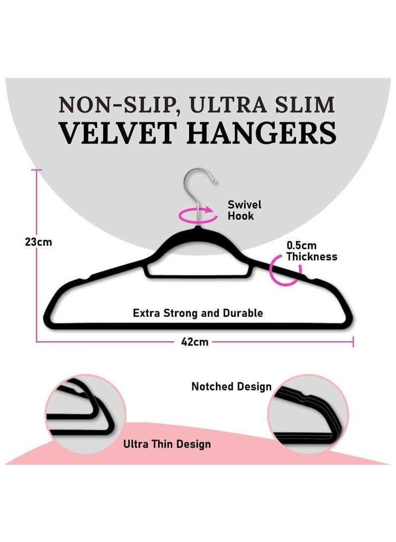 D'HOME D'Home Non-Slip Velvet Suit Hangers – Ultra-Thin, Space-Saving Hangers with 360° Swivel Hook – Strong & Durable Clothes Hangers for Coats, Jackets, Pants, Kandora, Abaya, Kaftan – Black (Pack of 100)  - Image 3