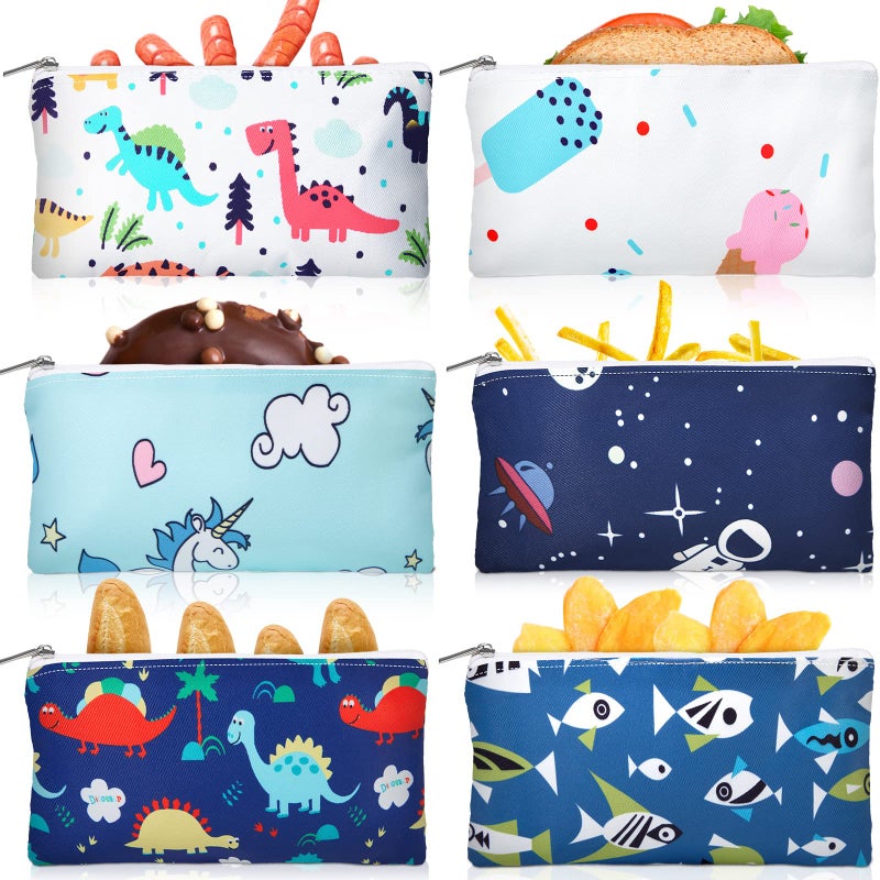 Chumia 6 Pcs Reusable Snack Bags Gift Food Safety Washable Snack Bags Lunch with Zipper Portable Sandwich Bag Food Storage Pouch Double LayerVivid69 x 37 Inches