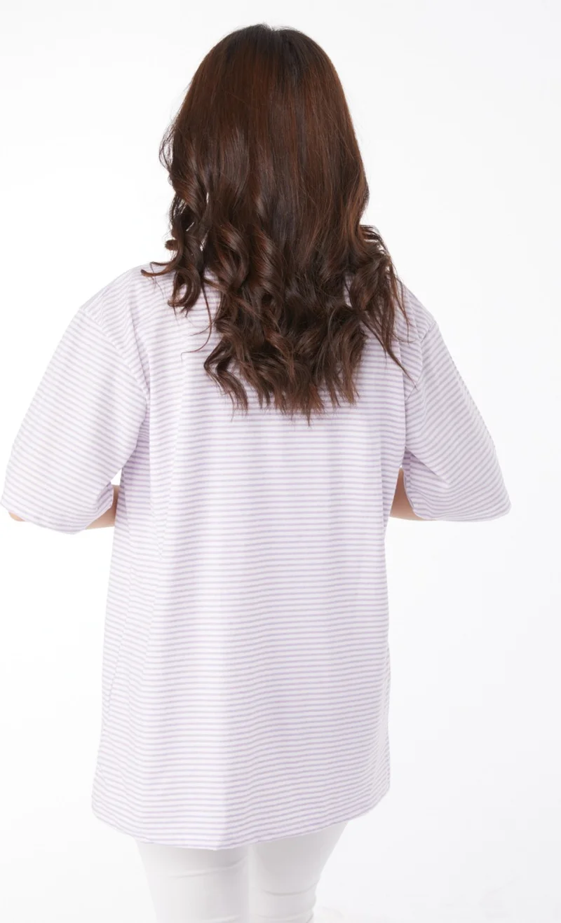 Tofisa Plain Crew Neck Women's Lilac Striped T-Short - 25119