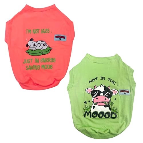 FETCHER Neon Peach and Mint Green Premium Dog T-Shirts for Dogs and Cats (Set of 2) (14" Small) - Image 2