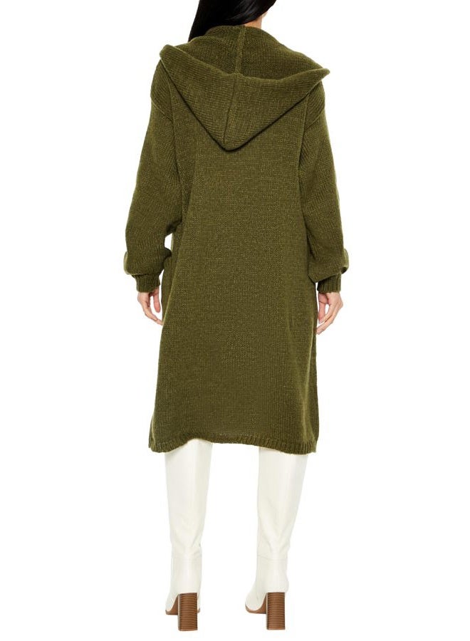 FOREVER 21 Women's Hooded Cardigan Sweater, Green, XS - Image 4