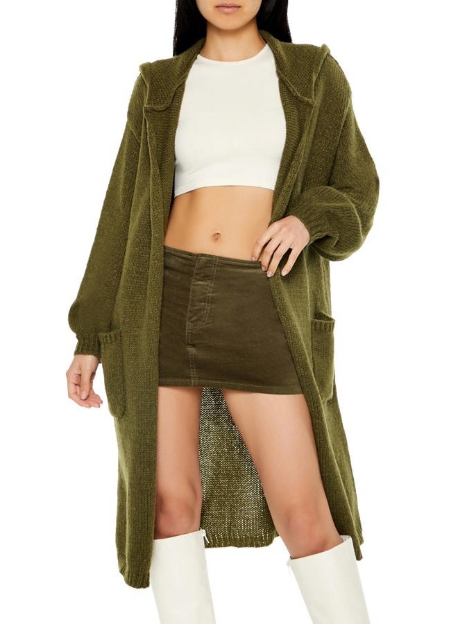 FOREVER 21 Women's Hooded Cardigan Sweater, Green, XS - Image 2