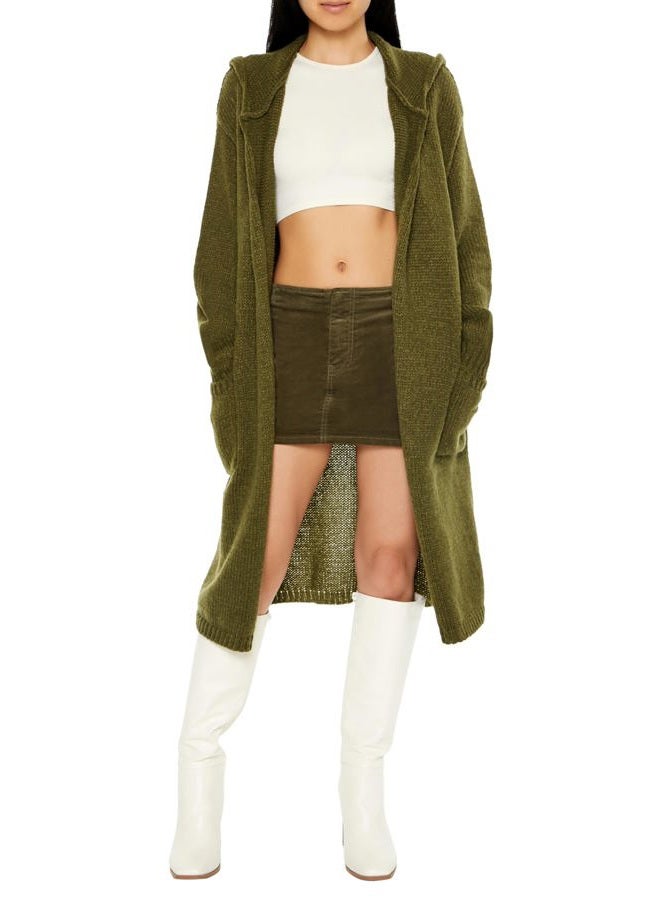 FOREVER 21 Women's Hooded Cardigan Sweater, Green, XS - Image 1