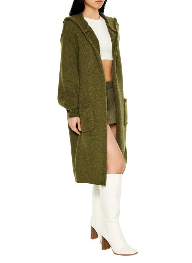 FOREVER 21 Women's Hooded Cardigan Sweater, Green, XS - Image 3