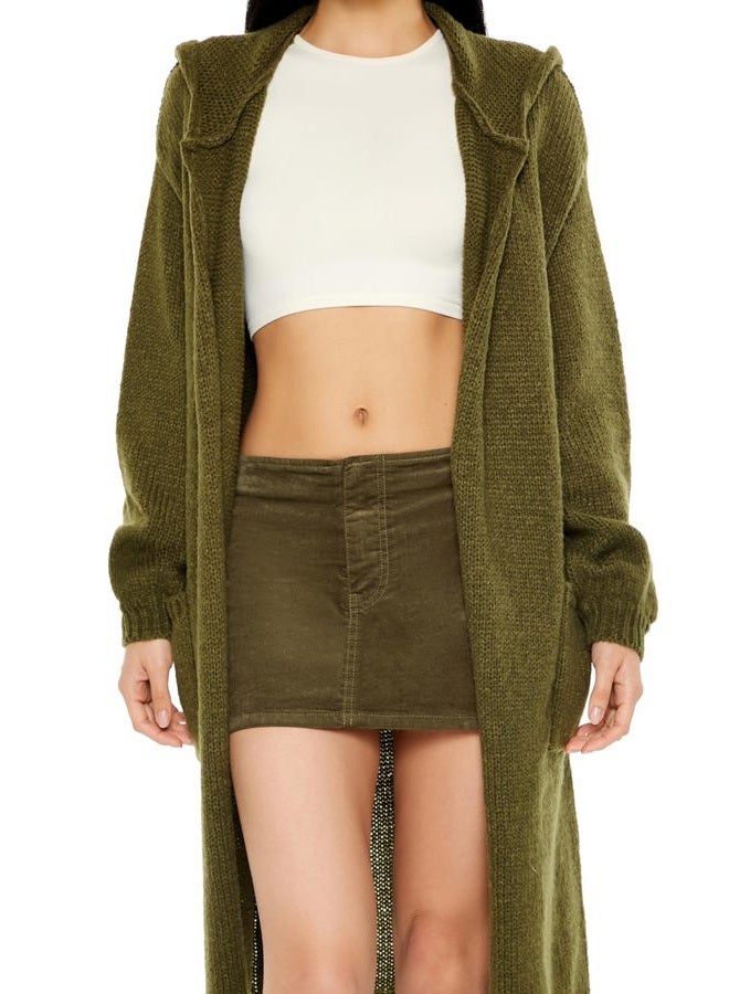 FOREVER 21 Women's Hooded Cardigan Sweater, Green, XS - Image 5