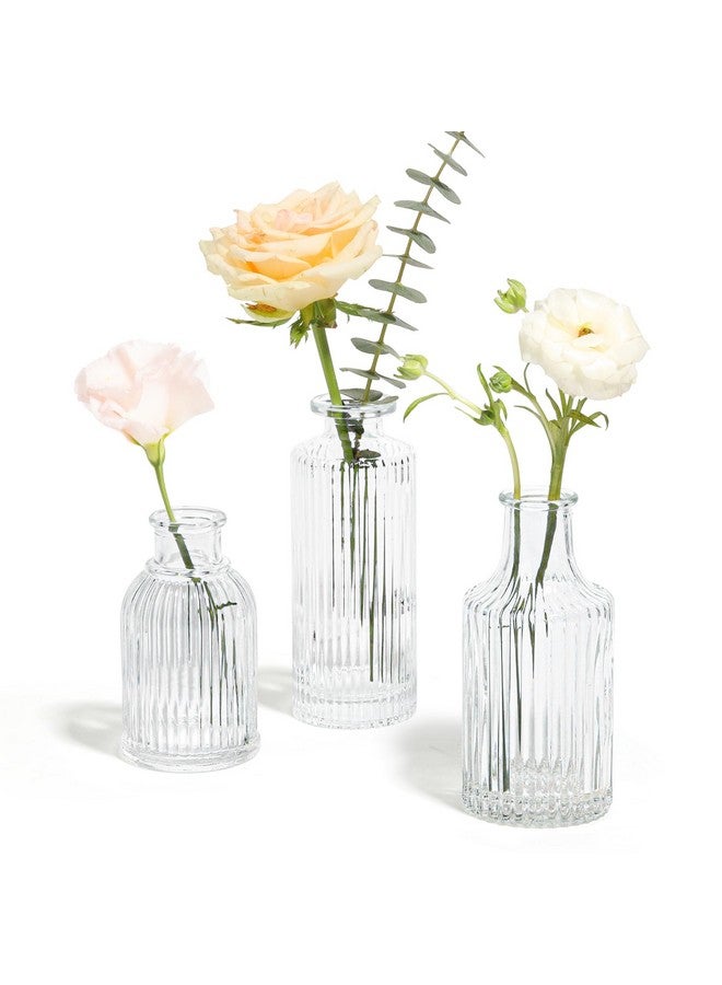 ComSaf Glass Bud Vases Set of 3, Small Flower Vases in Bulk, Mini Ribbed Vases for Centerpieces, Clear Vintage Vases for Table Decorations, Wedding, Party, Receptions, Home Decor (Different Sizes) - Image 1
