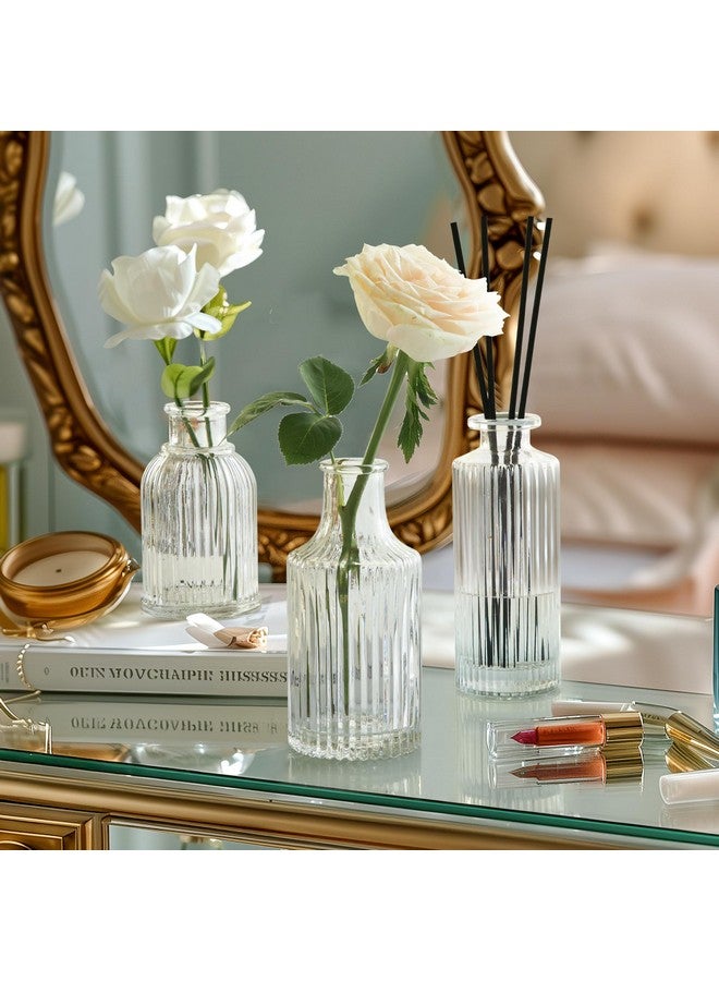 ComSaf Glass Bud Vases Set of 3, Small Flower Vases in Bulk, Mini Ribbed Vases for Centerpieces, Clear Vintage Vases for Table Decorations, Wedding, Party, Receptions, Home Decor (Different Sizes) - Image 3