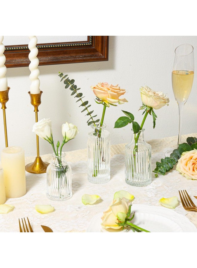 ComSaf Glass Bud Vases Set of 3, Small Flower Vases in Bulk, Mini Ribbed Vases for Centerpieces, Clear Vintage Vases for Table Decorations, Wedding, Party, Receptions, Home Decor (Different Sizes) - Image 2
