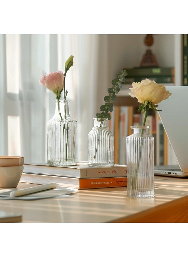 ComSaf Glass Bud Vases Set of 3, Small Flower Vases in Bulk, Mini Ribbed Vases for Centerpieces, Clear Vintage Vases for Table Decorations, Wedding, Party, Receptions, Home Decor (Different Sizes) - Image 4