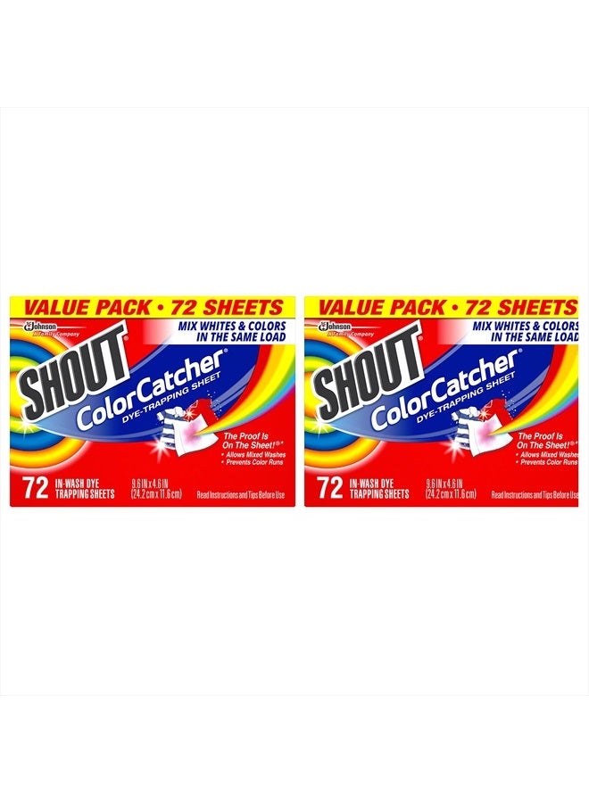Shout أوراق شوت لالتقاط الألوان للغسيل، تسمح بالغسلات المختلطة، تمنع تسرب الألوان، وتحافظ على اللون الأصلي للملابس، 72 قطعة - عبوة من 2 (144 ورقة إجمالية) - Image 1