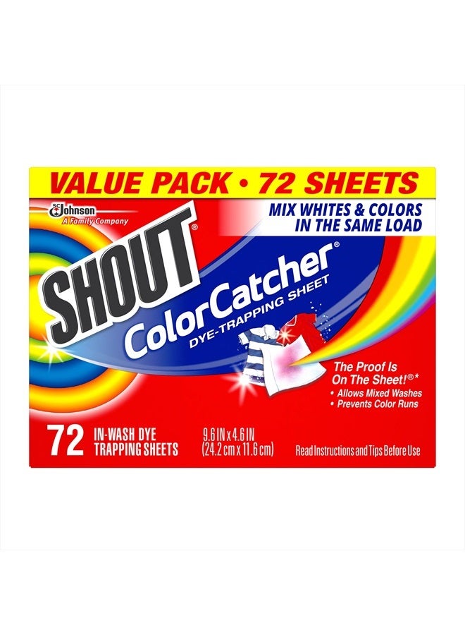 Shout أوراق شوت لالتقاط الألوان للغسيل، تسمح بالغسلات المختلطة، تمنع تسرب الألوان، وتحافظ على اللون الأصلي للملابس، 72 قطعة - عبوة من 2 (144 ورقة إجمالية) - Image 2