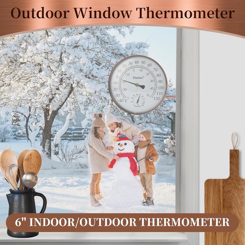DUNUO 6" Outdoor Thermometer for Greenhouse, Garage and Patio. Weatherproof & Decorative Outside Temperature Gauge for Window, Antique Copper with Humidity (Easy-Read Brass Swivel Design) - Image 5