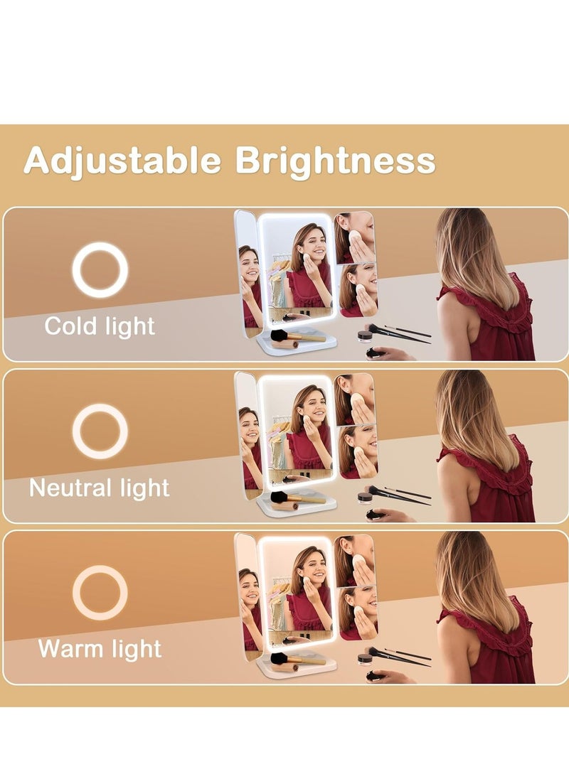 ELTRAZONE مرآة مكياج مضاءة قابلة للطي 3 طيات مع تكبير 5X/3X/1X و52 مصباح LED مع سطوع قابل للتعديل، تحكم باللمس، ودوران قابل للتعديل 180° – مرآة تجميل محمولة وقابلة للطي لتطبيق مكياج خالي من العيوب - Image 3