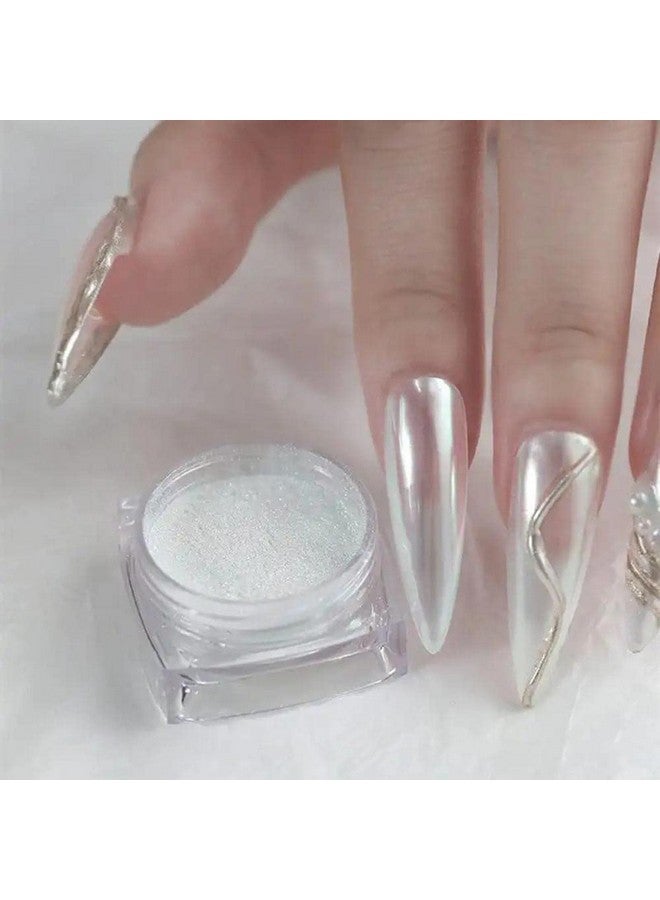 Furimuk 2 Boxes White Pearl Chrome Nail Powder Mirror Effect Aurora Magic Pearlescent White Nail Powder Pigment High Gloss Glitter Nail Art Holographic Ice Aurora Dust Nail Powder For Manicure Decorations - Image 5