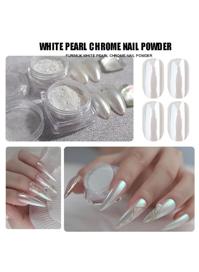 Furimuk 2 Boxes White Pearl Chrome Nail Powder Mirror Effect Aurora Magic Pearlescent White Nail Powder Pigment High Gloss Glitter Nail Art Holographic Ice Aurora Dust Nail Powder For Manicure Decorations - Image 4