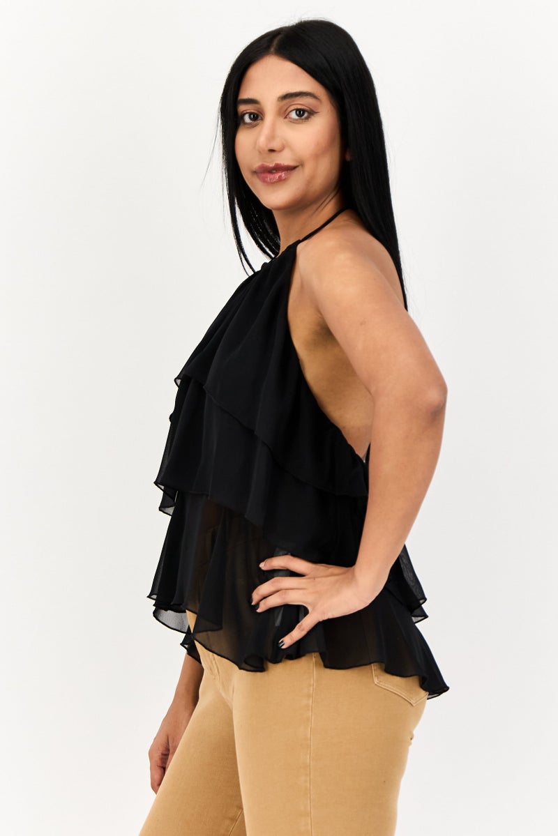 ESPRIT توب نسائي بلا أكمام بتصميم هالتر، أسود - Image 2