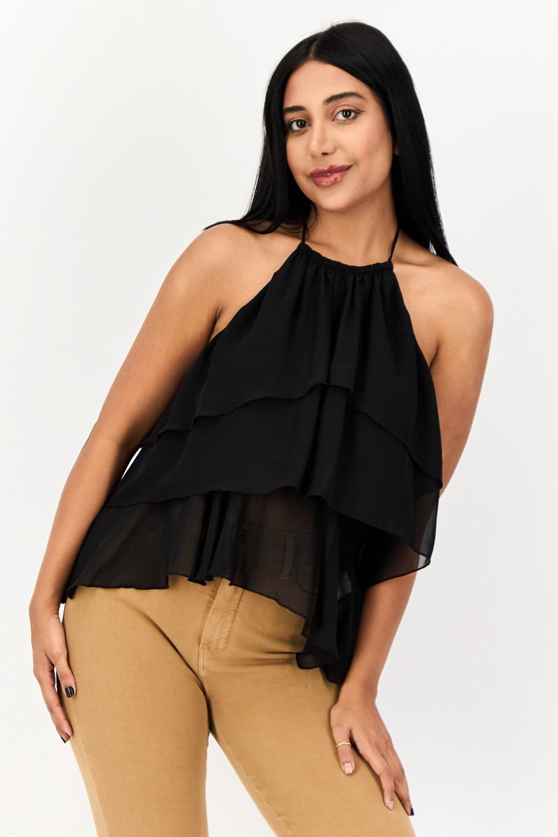 ESPRIT توب نسائي بلا أكمام بتصميم هالتر، أسود - Image 1