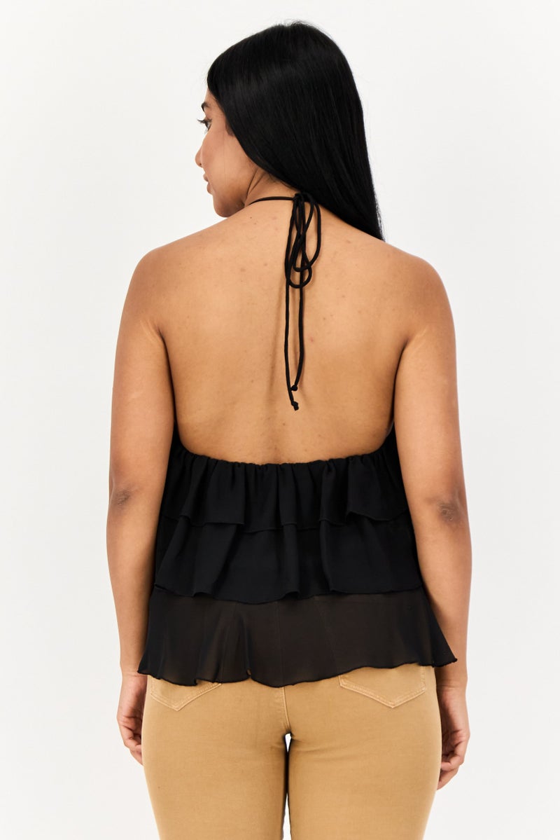 ESPRIT توب نسائي بلا أكمام بتصميم هالتر، أسود - Image 3