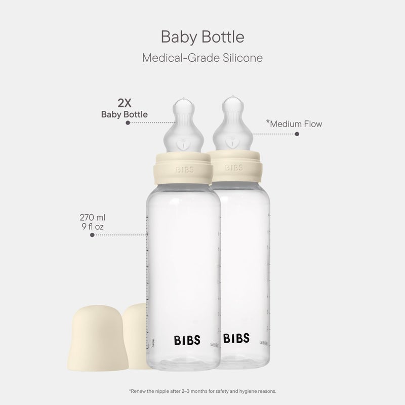 BIBS Baby Bottle 9 oz / 270 ml Natural Rubber Latex Nipple 2 Pack - Anti-Colic, BPA-Free, Round Nipple, Medium Flow, Lightweight & Easy to Clean, Suitable for Newborns 0+ Years - Ivory - Image 2