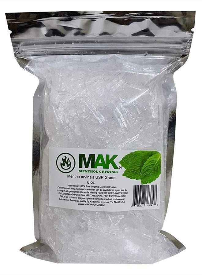 MAK بلورات المنثول 100% نقية عضوية طبيعية بجودة المنتجع الصحي في كيس قابل لإعادة الإغلاق سعة 8 أونصة