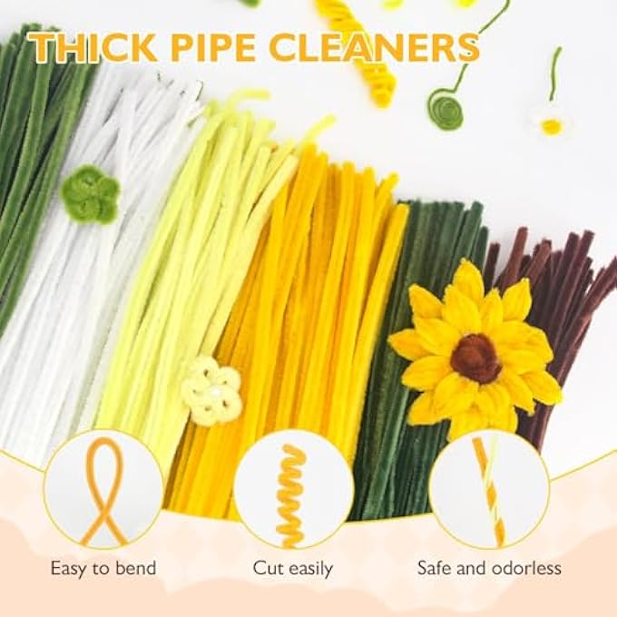 450 PCS SUNFLOWER CRAFT KIT, YELLOW PIPE CLEANERS WITH FLORAL WIRES & STAMEN, DIY FLOWER MAKING SUPPLIES FOR HOME DECOR, GIFTS AND PARTY - Image 3