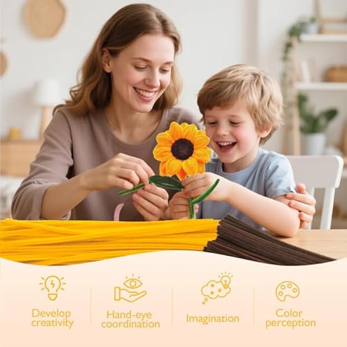 450 PCS SUNFLOWER CRAFT KIT, YELLOW PIPE CLEANERS WITH FLORAL WIRES & STAMEN, DIY FLOWER MAKING SUPPLIES FOR HOME DECOR, GIFTS AND PARTY - Image 5