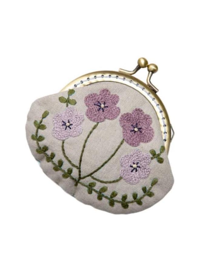 1 Set Coin Purse Embroidery Pouch Making Kit Kiss Clasp Lock Embroidery Tool DIY Coin Bag (Purple Flower Style) 