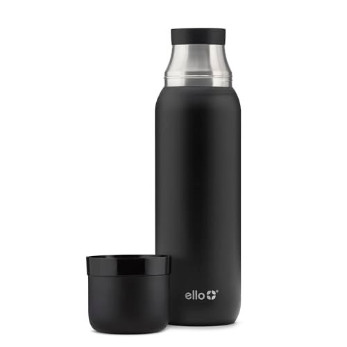 Ello Therma 32oz Insulated Stainless Steel Thermos for Hot Cold Beverages with Leak Proof Lid Builtin Cup Triple Wall Insulation Hot 24 Hrs Perfect for CoffeeTea Dishwasher Safe Black - Image 1